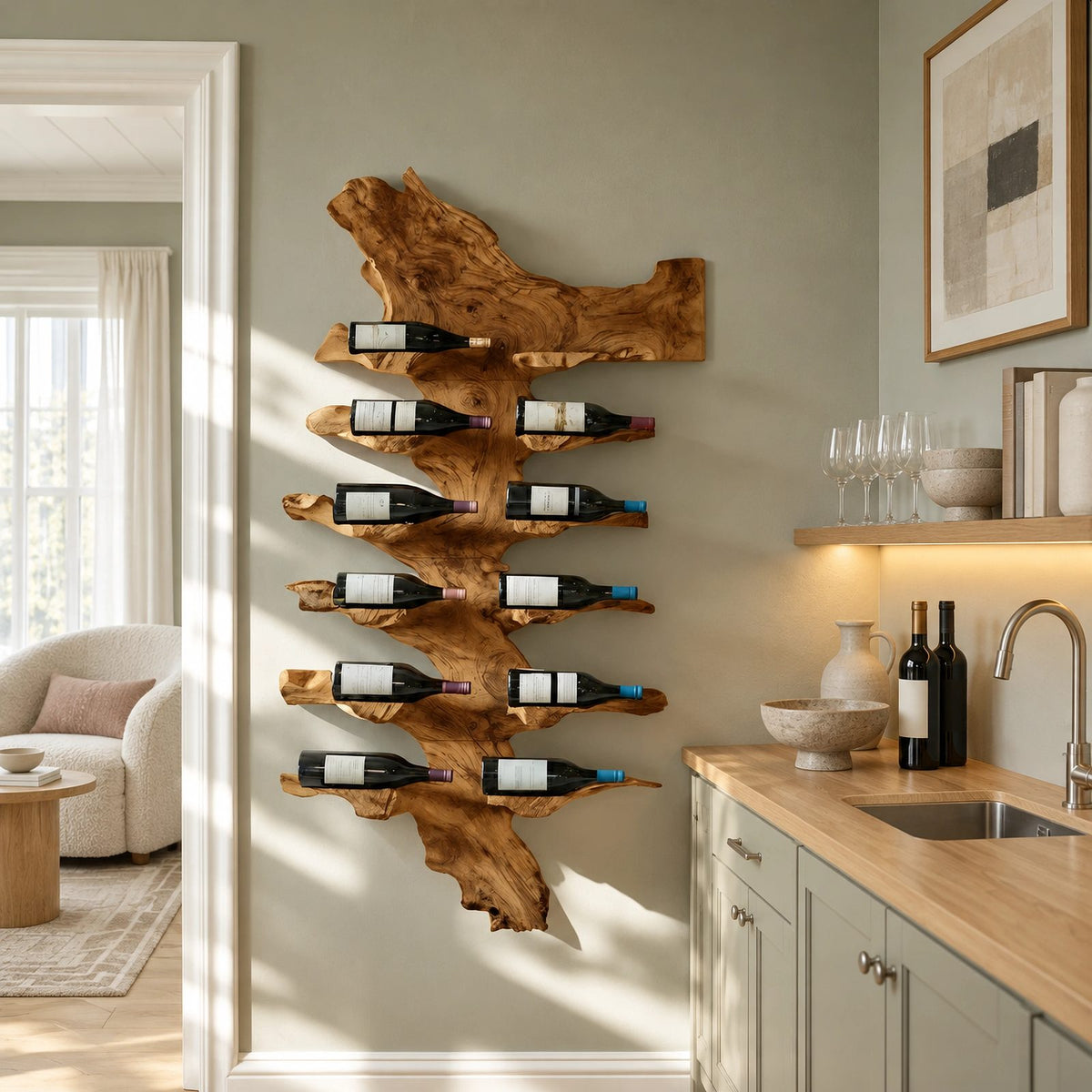 Handcrafted Live Edge Wood Wine Rack With Natural Edge Design For Home Bar