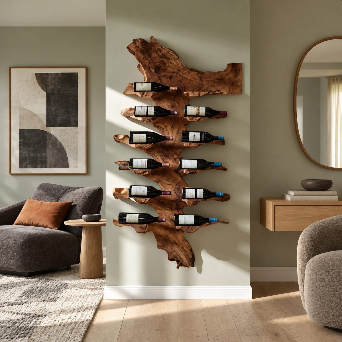 Handcrafted Live Edge Wood Wine Rack With Natural Edge Design For Home Bar