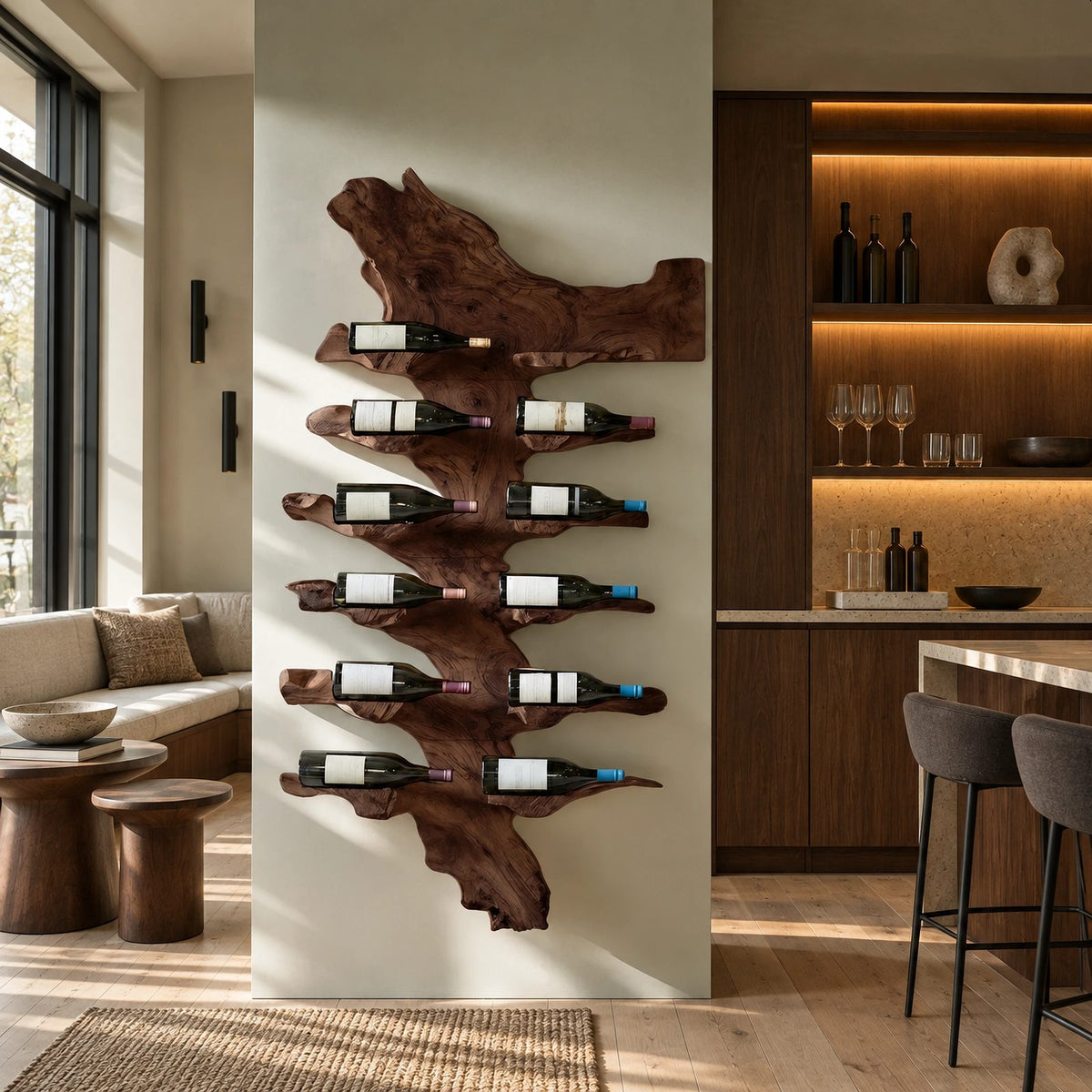 Handcrafted Live Edge Wood Wine Rack With Natural Edge Design For Home Bar