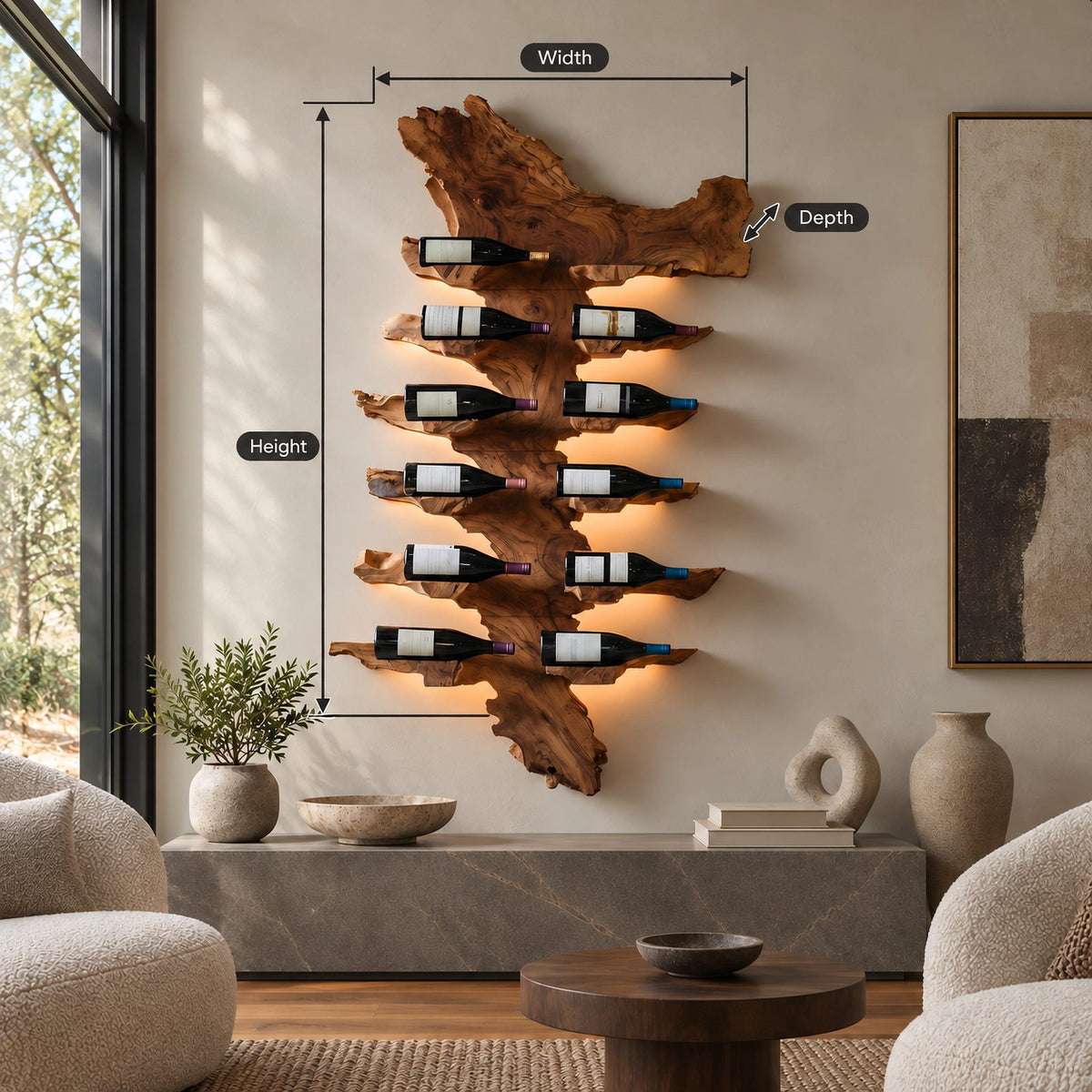 Handcrafted Live Edge Wood Wine Rack With Natural Edge Design For Home Bar