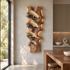Mid Century Solid Wood Wine Rack With Stepped Pockets For Home Bar