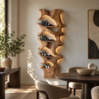 Mid Century Solid Wood Wine Rack With Stepped Pockets For Home Bar