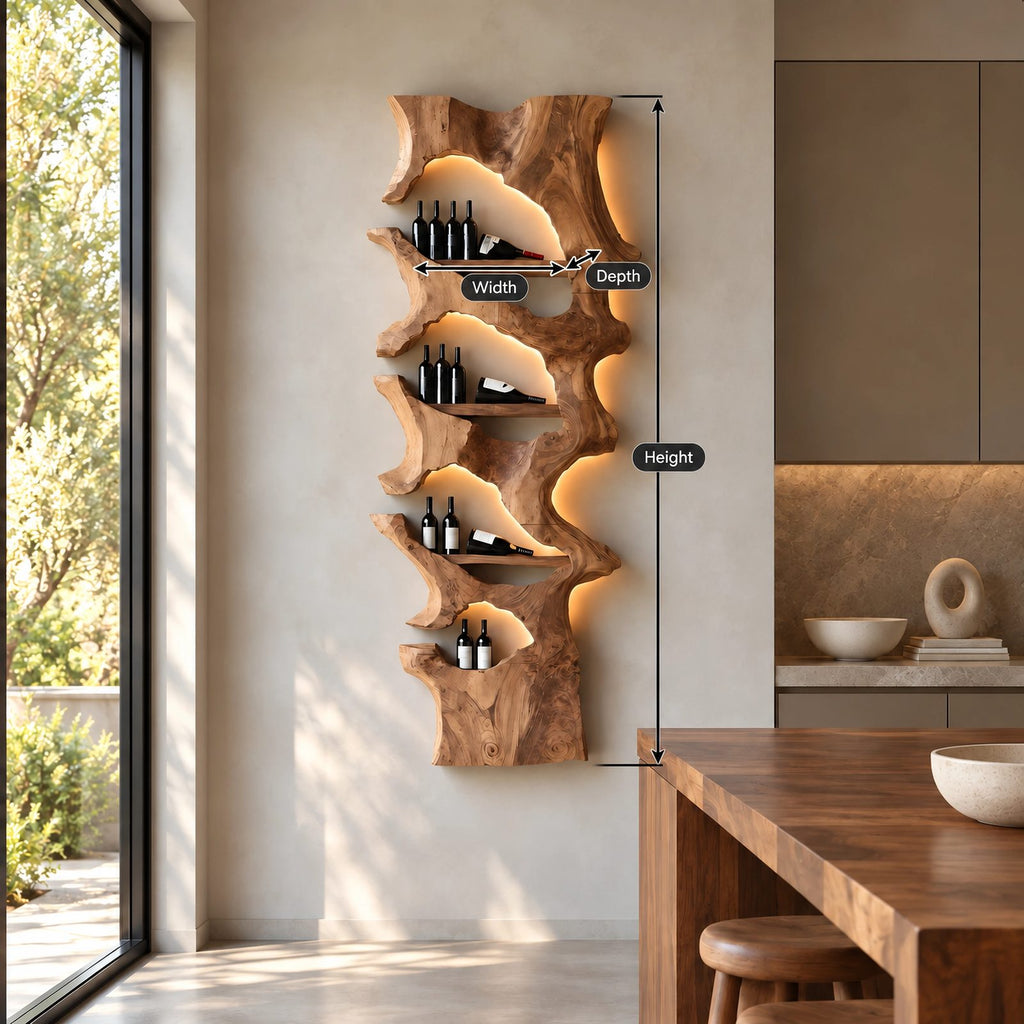 Mid Century Solid Wood Wine Rack With Stepped Pockets For Home Bar