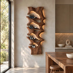 Mid Century Solid Wood Wine Rack With Stepped Pockets For Home Bar