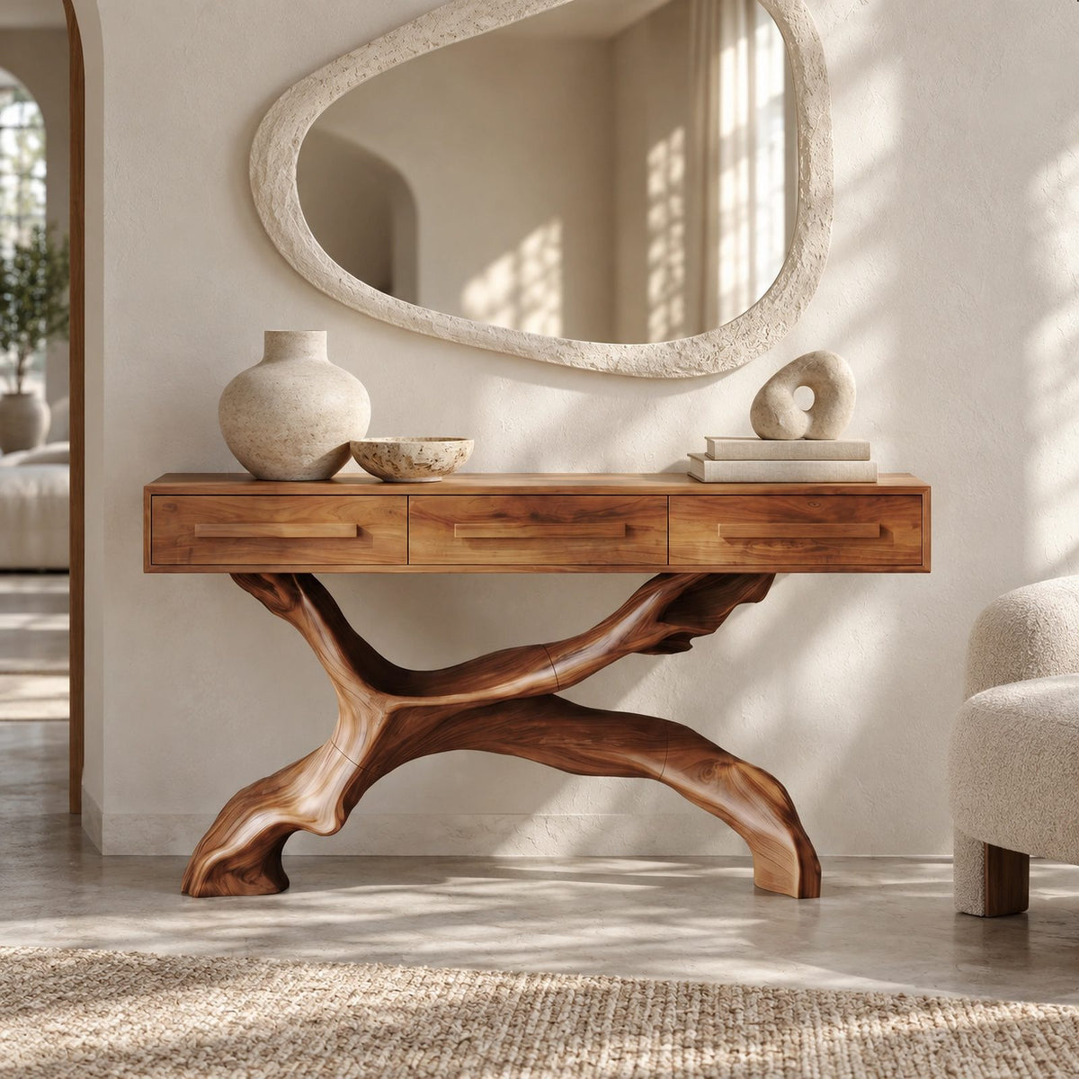 Mid Century Branch Leg Console Table With Drawers For Entryway