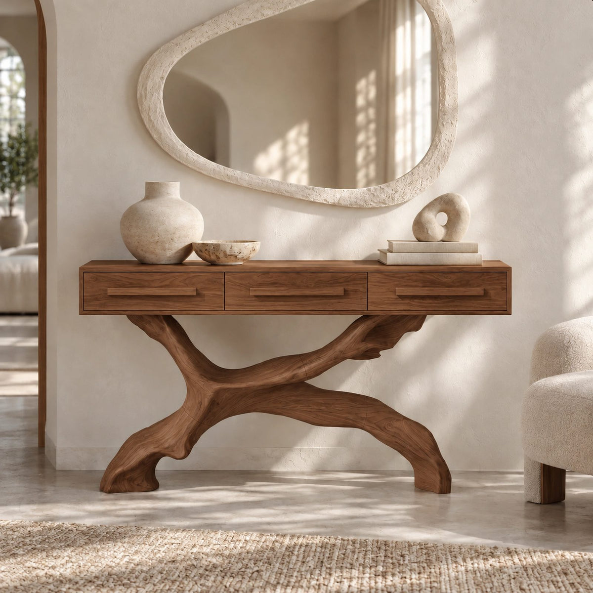 Mid Century Branch Leg Console Table With Drawers For Entryway