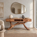 Rustic Branch Base Console Table With Open Storage For Entryway