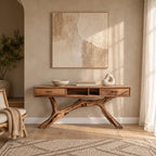 Rustic Branch Base Console Table With Open Storage For Entryway