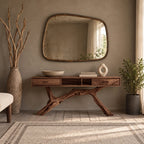 Rustic Branch Base Console Table With Open Storage For Entryway