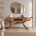 Rustic Branch Base Console Table With Open Storage For Entryway