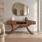 Rustic Branch Base Console Table With Open Storage For Entryway