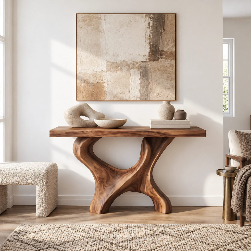 Modern Sculptural Curved Base Console Table For Entryway