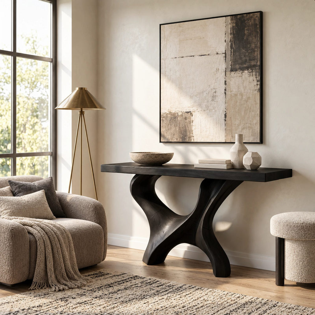 Modern Sculptural Curved Base Console Table For Entryway