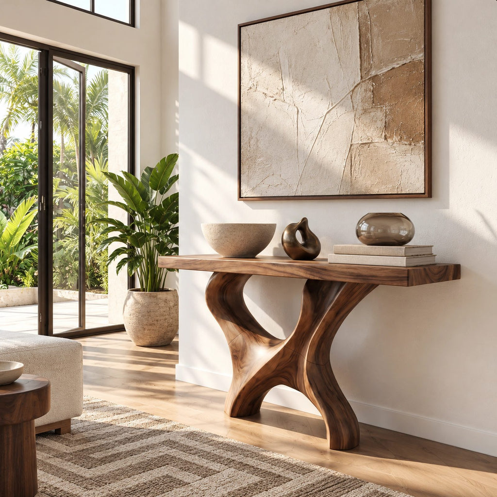 Modern Sculptural Curved Base Console Table For Entryway