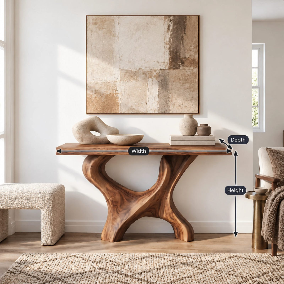 Modern Sculptural Curved Base Console Table For Entryway