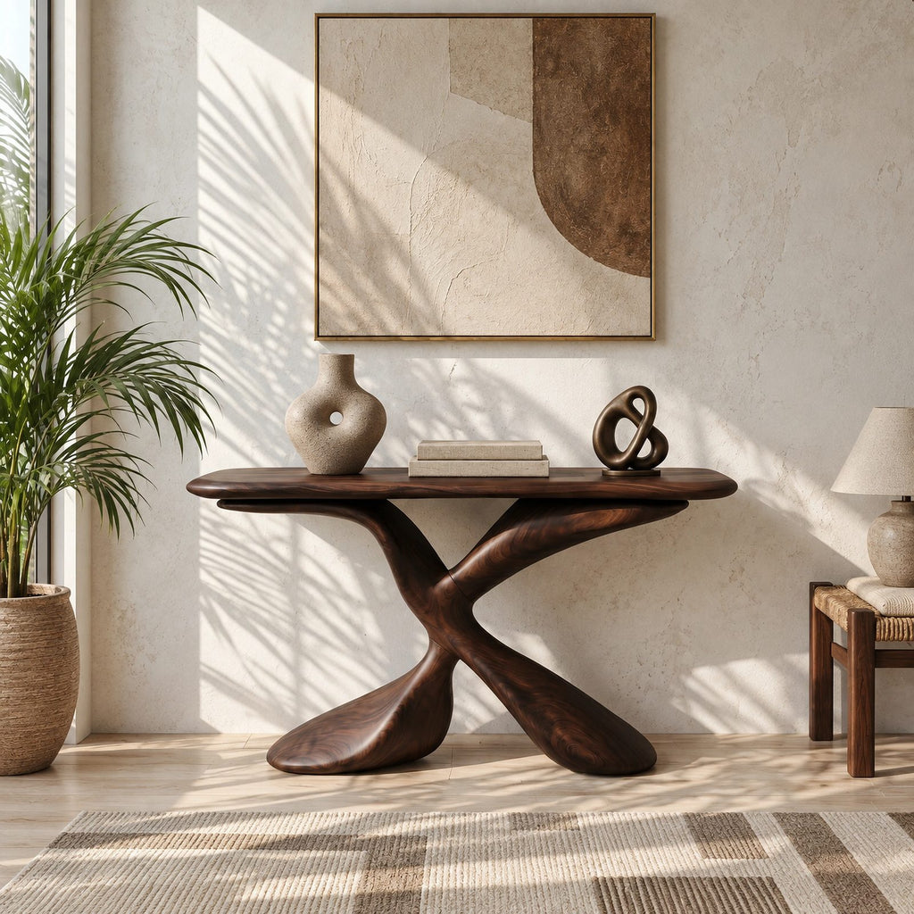 Contemporary Twisted Pedestal Console Table For Entryway