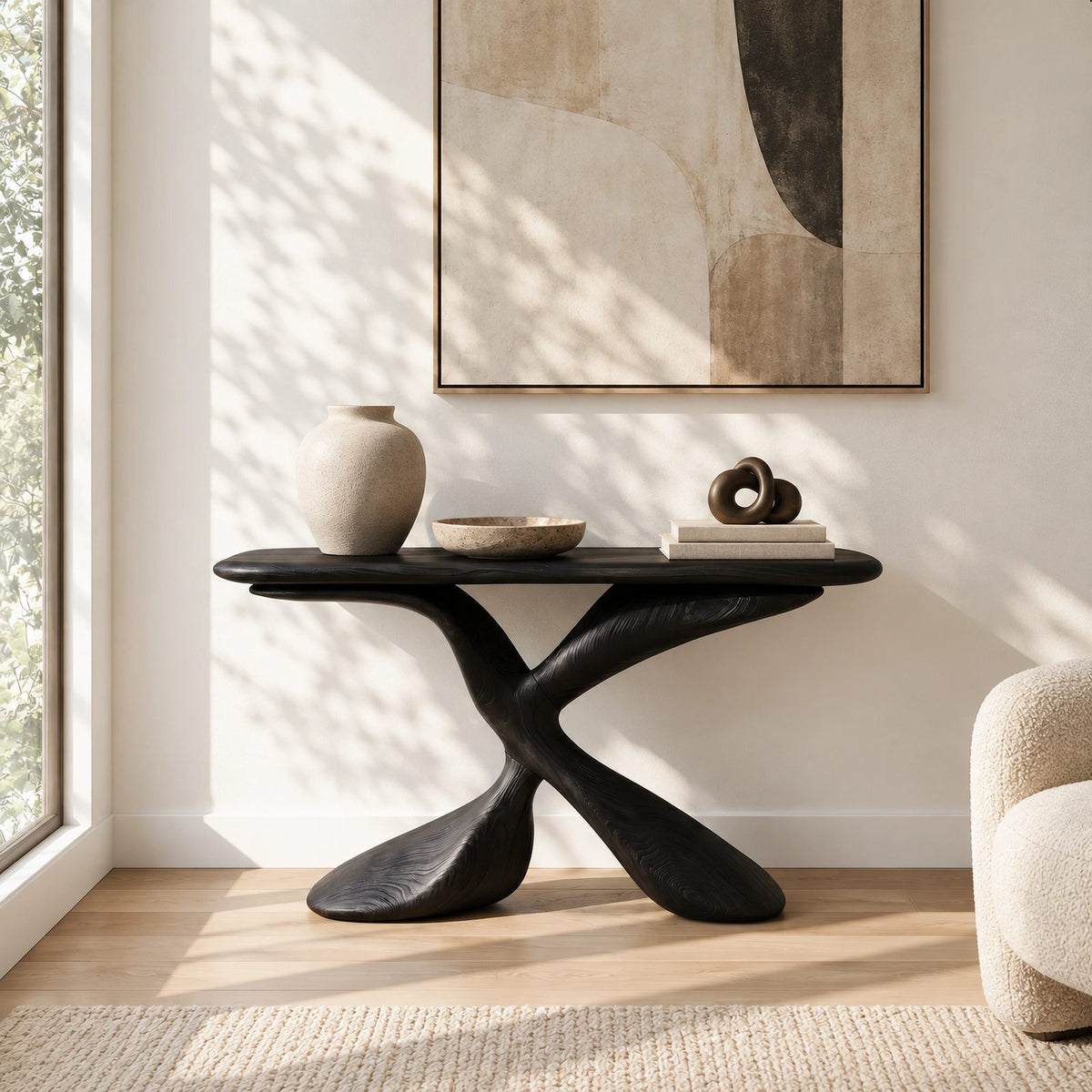 Contemporary Twisted Pedestal Console Table For Entryway