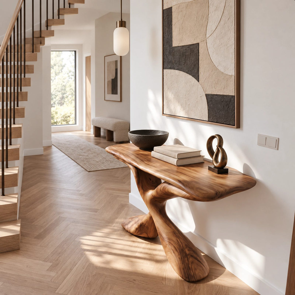Contemporary Twisted Pedestal Console Table For Entryway