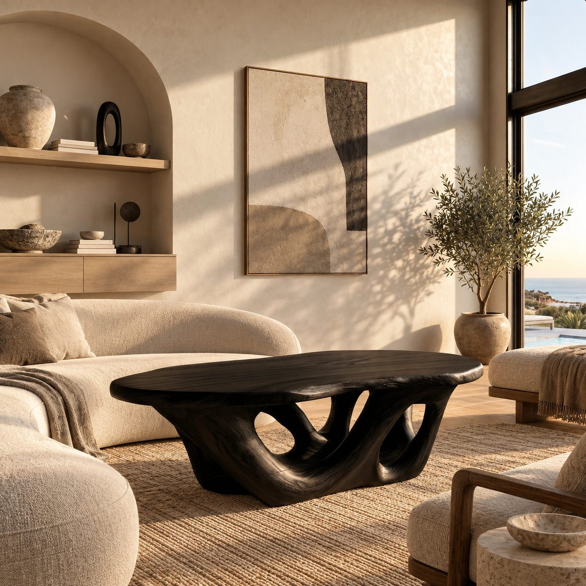 Sculptural Double Loop Base Coffee Table For Living Room