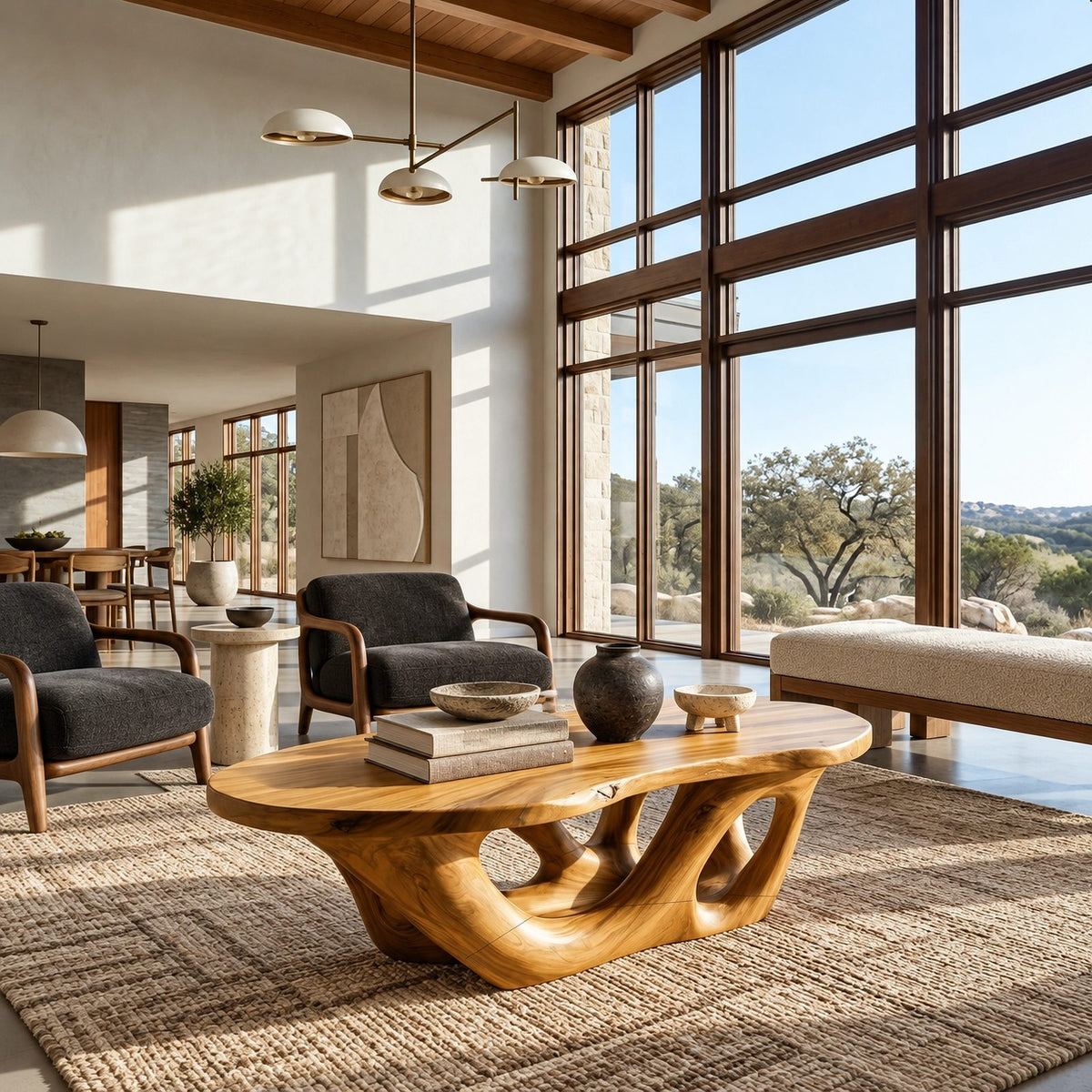 Sculptural Double Loop Base Coffee Table For Living Room