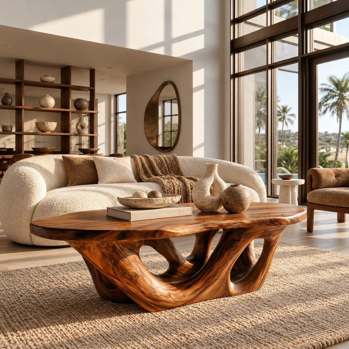 Sculptural Double Loop Base Coffee Table For Living Room