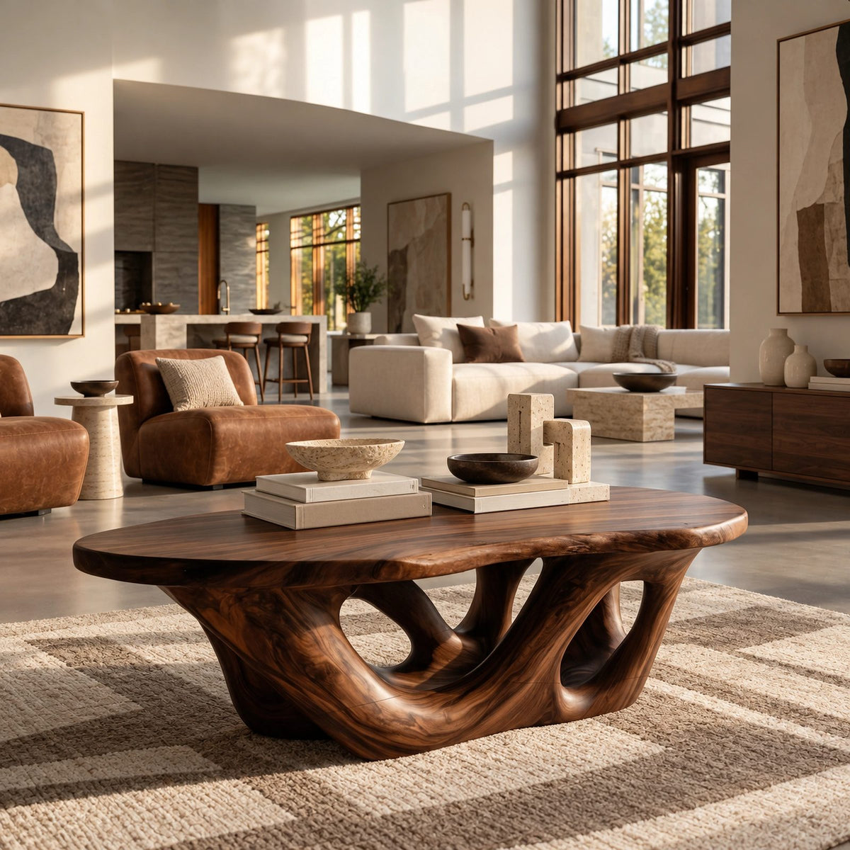 Sculptural Double Loop Base Coffee Table For Living Room