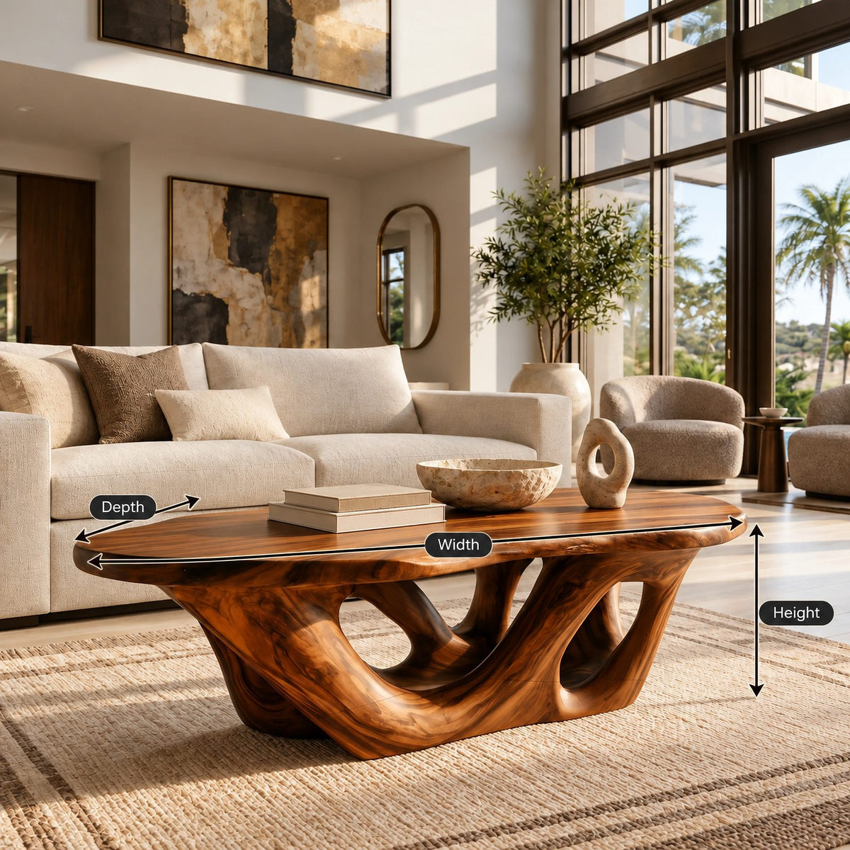 Sculptural Double Loop Base Coffee Table For Living Room