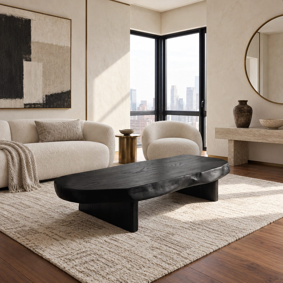 Rustic Live Edge Coffee Table With Plank Legs For Living Room