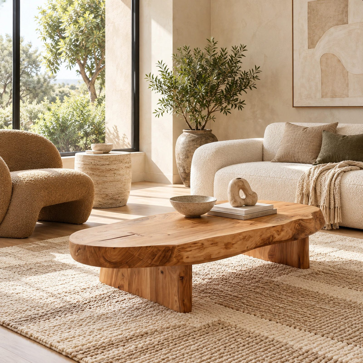 Rustic Live Edge Coffee Table With Plank Legs For Living Room