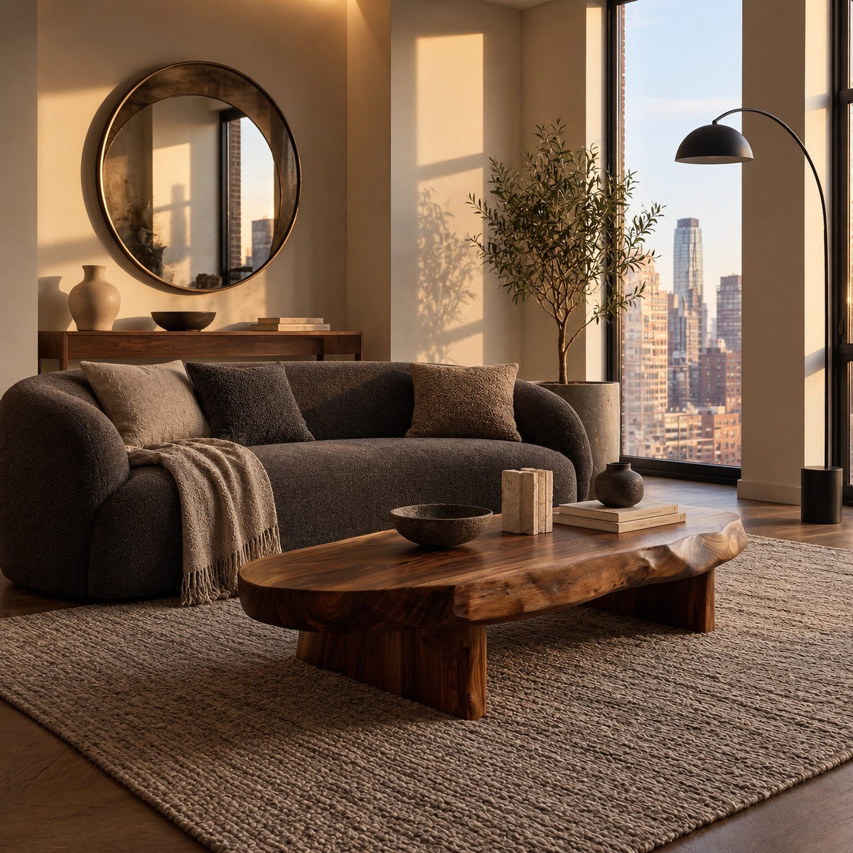Rustic Live Edge Coffee Table With Plank Legs For Living Room