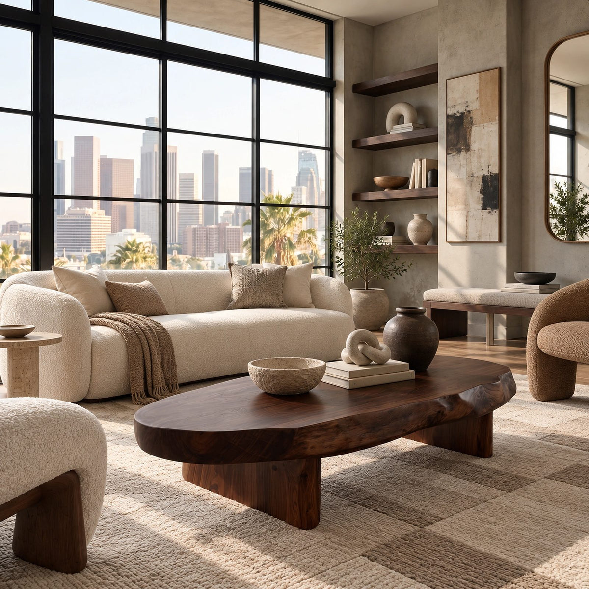 Rustic Live Edge Coffee Table With Plank Legs For Living Room