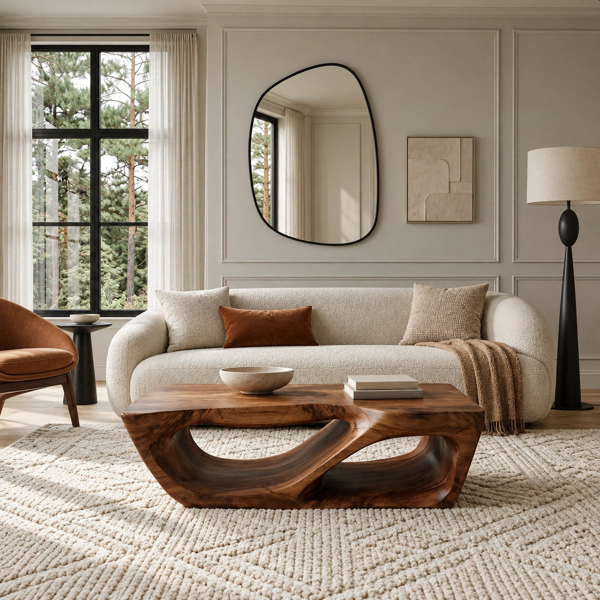 Scandinavian Sculptural Base Coffee Table For Living Room