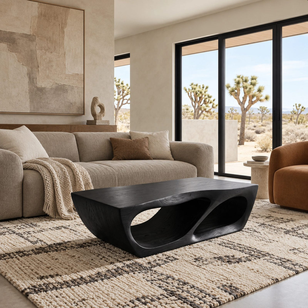 Scandinavian Sculptural Base Coffee Table For Living Room