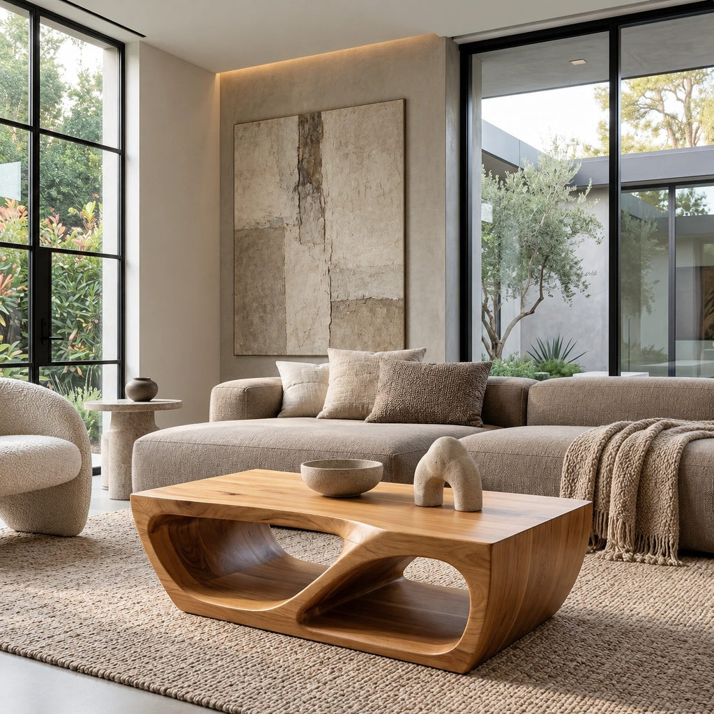 Scandinavian Sculptural Base Coffee Table For Living Room