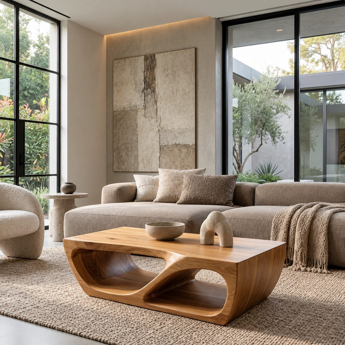 Scandinavian Sculptural Base Coffee Table For Living Room