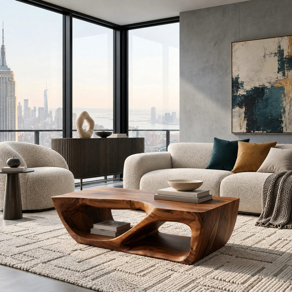 Scandinavian Sculptural Base Coffee Table For Living Room