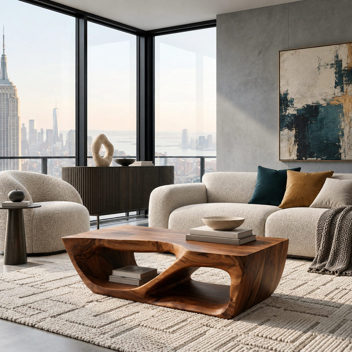 Scandinavian Sculptural Base Coffee Table For Living Room
