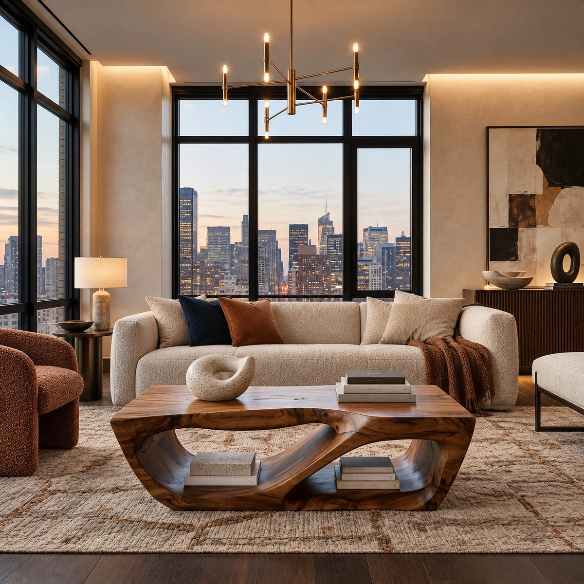 Scandinavian Sculptural Base Coffee Table For Living Room