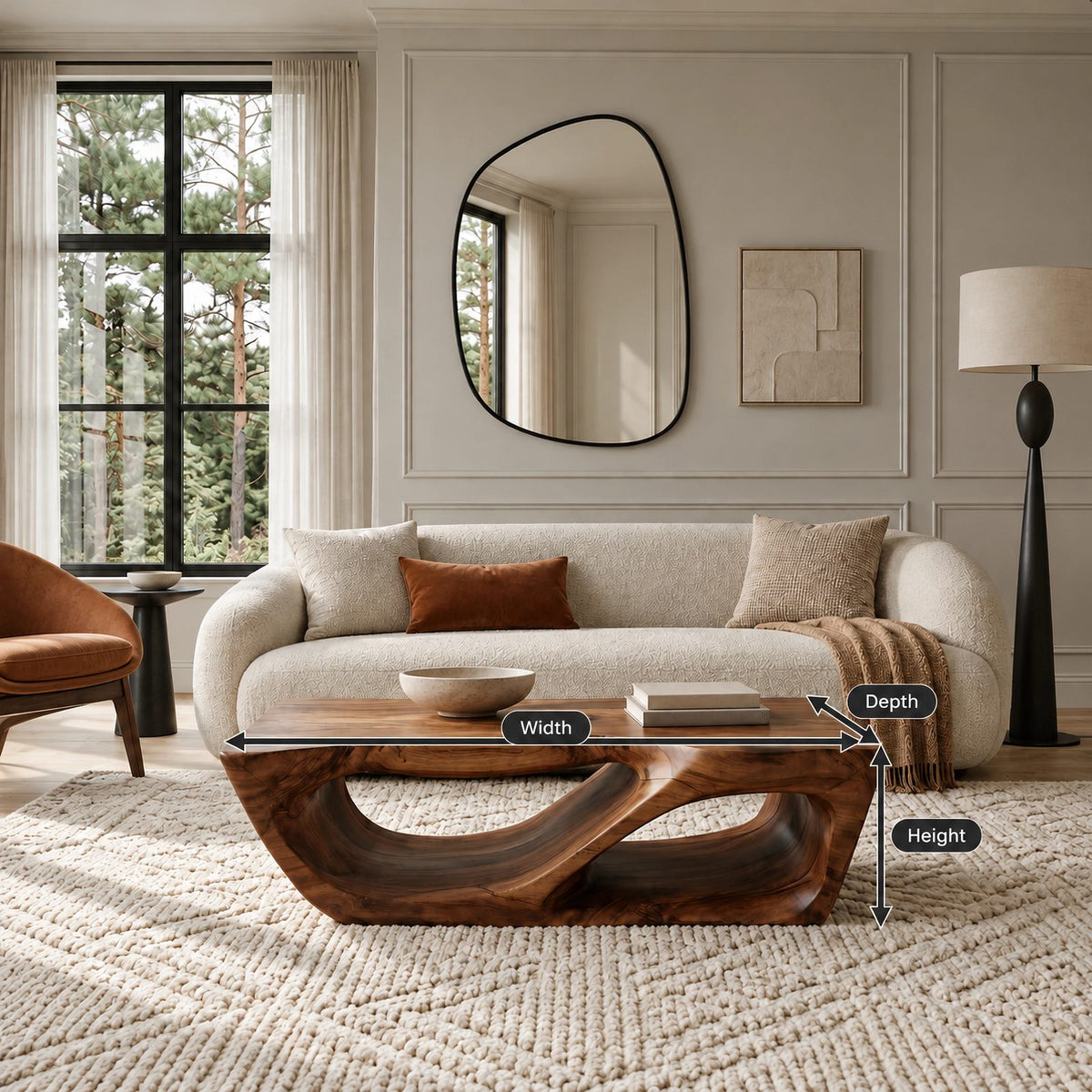Scandinavian Sculptural Base Coffee Table For Living Room