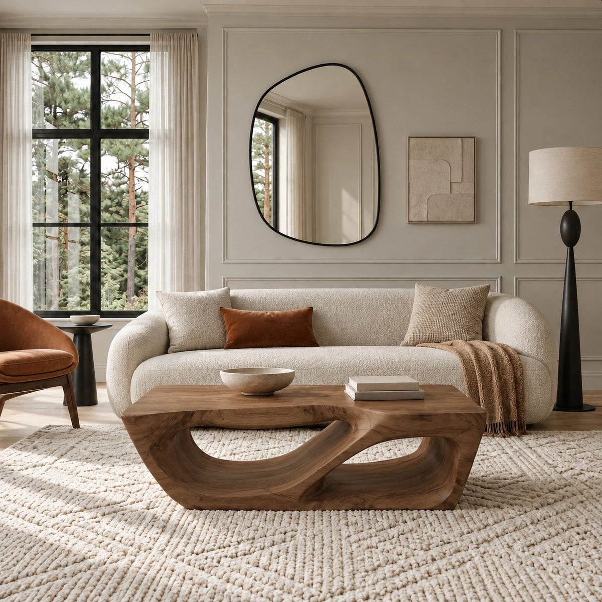 Scandinavian Sculptural Base Coffee Table For Living Room