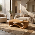 Contemporary Wood Coffee Table With Sculptural Pedestal Base For Living Room