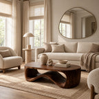 Contemporary Wood Coffee Table With Sculptural Pedestal Base For Living Room
