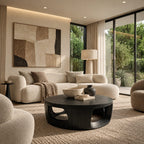 Contemporary Round Wood Coffee Table With Open Cut Base For Living Room