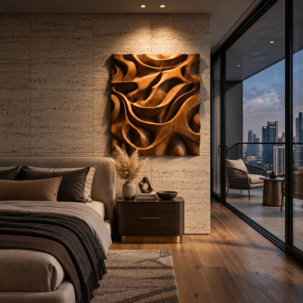 Sculptural Wood Wall Art With Deep Carved Relief For Home Office