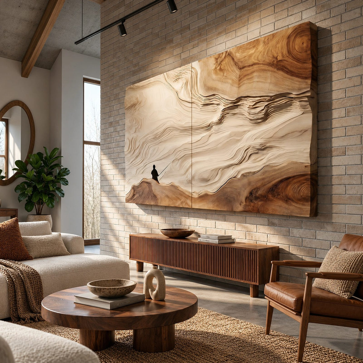 Artisan Wood Wall Art With Sculpted Dune Relief For Living Room
