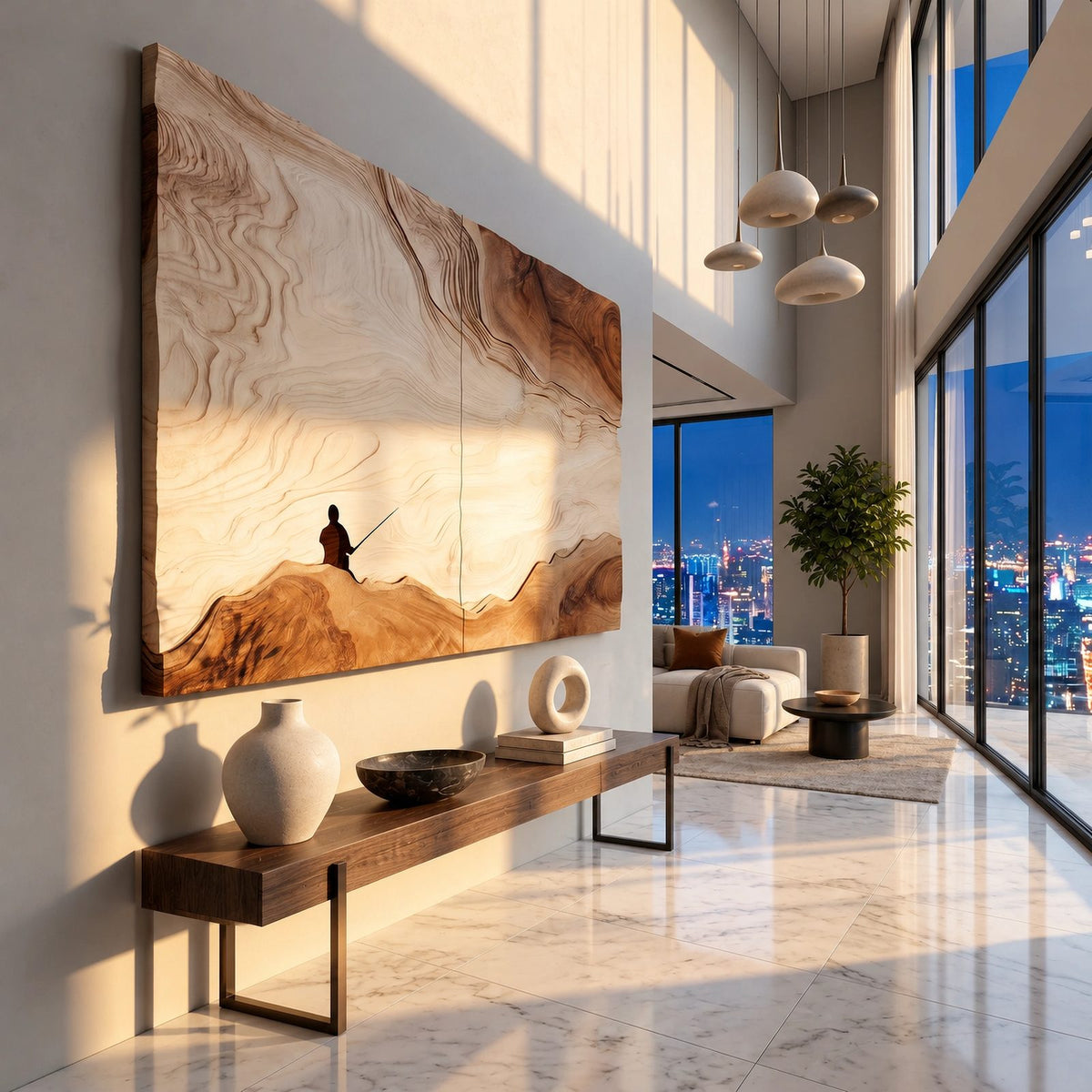 Artisan Wood Wall Art With Sculpted Dune Relief For Living Room