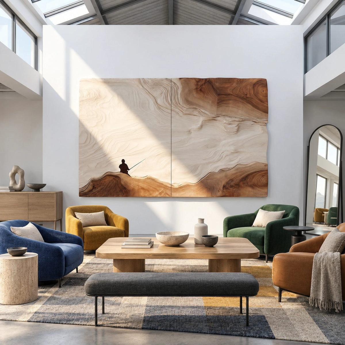 Artisan Wood Wall Art With Sculpted Dune Relief For Living Room