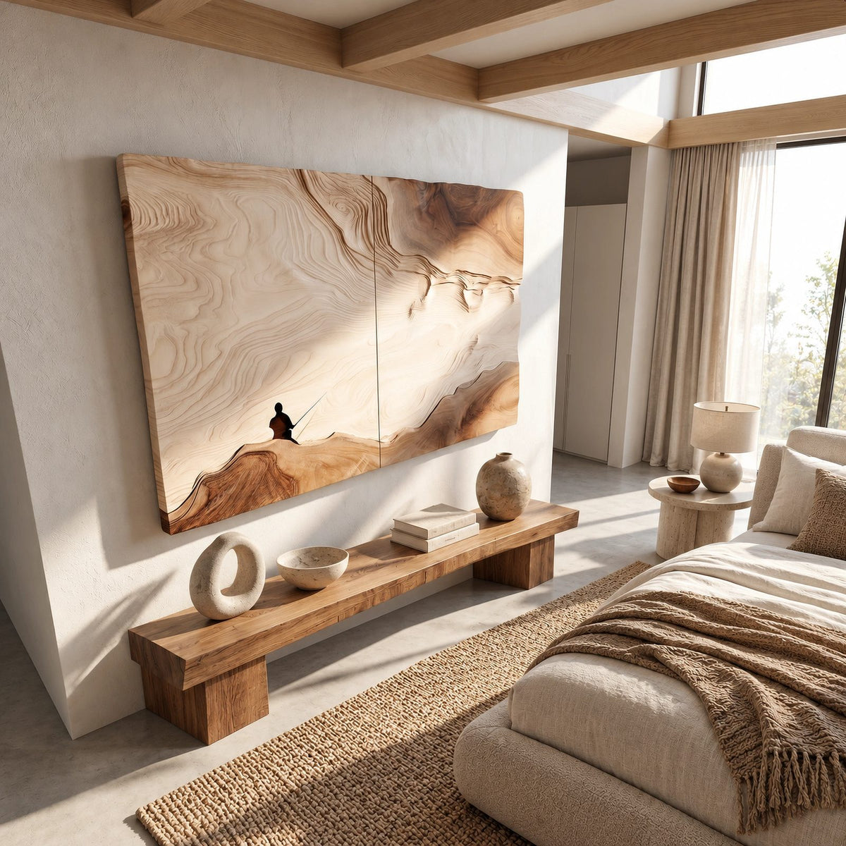 Artisan Wood Wall Art With Sculpted Dune Relief For Living Room