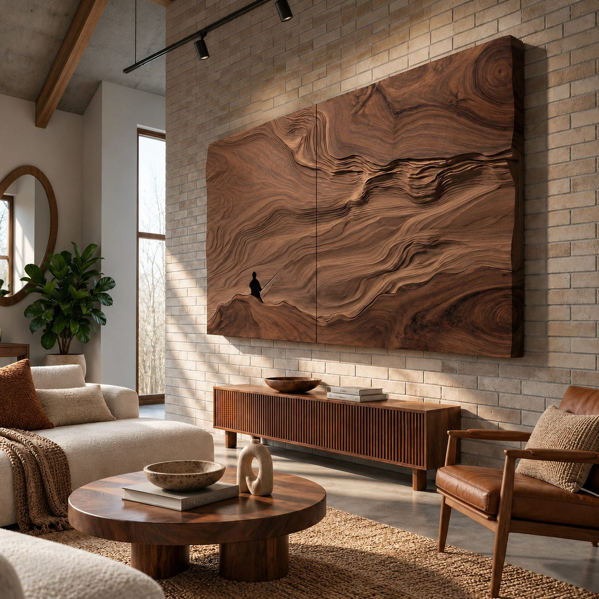 Artisan Wood Wall Art With Sculpted Dune Relief For Living Room