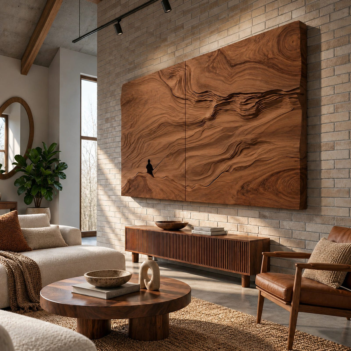 Artisan Wood Wall Art With Sculpted Dune Relief For Living Room
